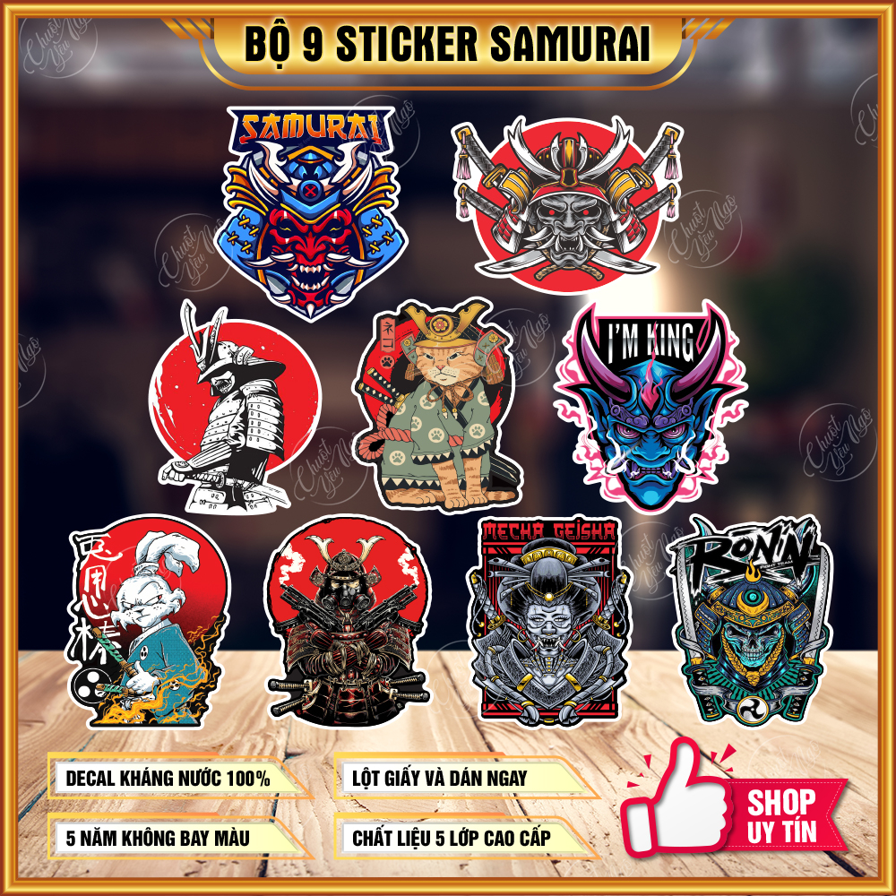 Bộ 9 miếng dán sticker SAMURAI võ sĩ ác quỷ decal dán xe trang trí ...