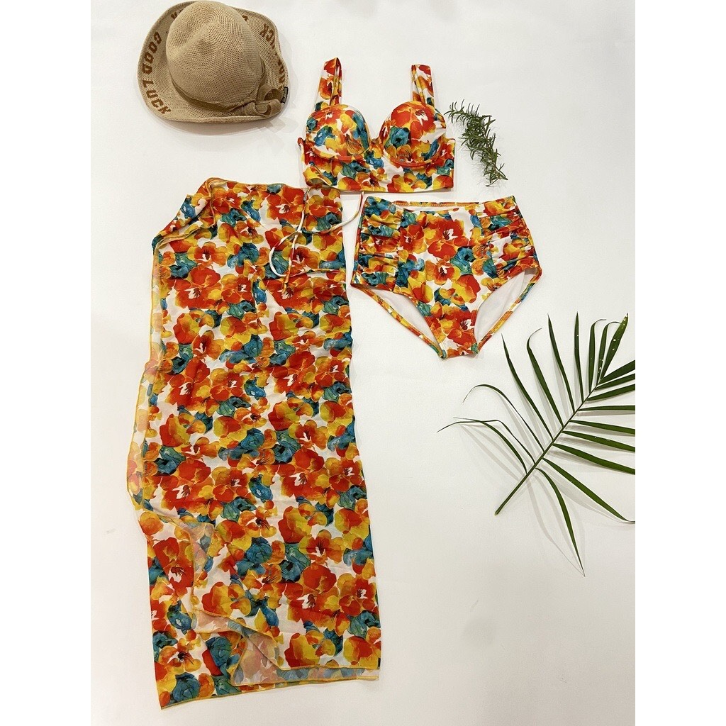 BIKINI.ĐỒ BƠI ĐI BIỂN,BA MẢNH IN HOA MỚI SANG CHẢNH ,HOA CAM, HAN.T SHOP BKN43