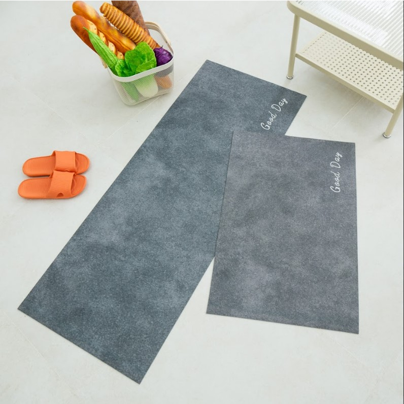 Set 2 Thảm Bếp Da Cao Cấp Thấm Hút Chống Trơn Trượt Tốt Họa Tiết Tối Giản Sang Trọng