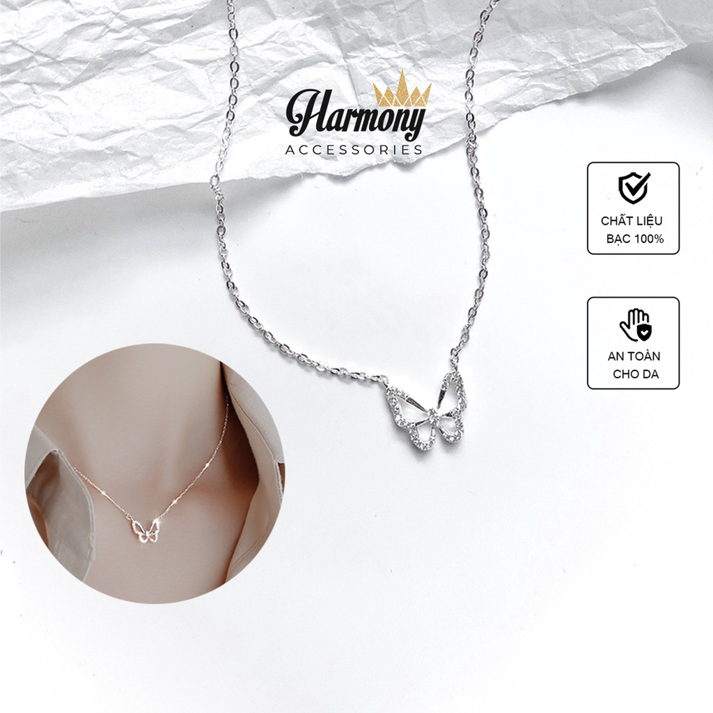 Dây chuyền bạc nữ mặt hồ điệp cánh bướm mỏng 3 màu bạc, vàng và xi kim xinh xắn | HARMONY ACCESSORIES VC63 K262