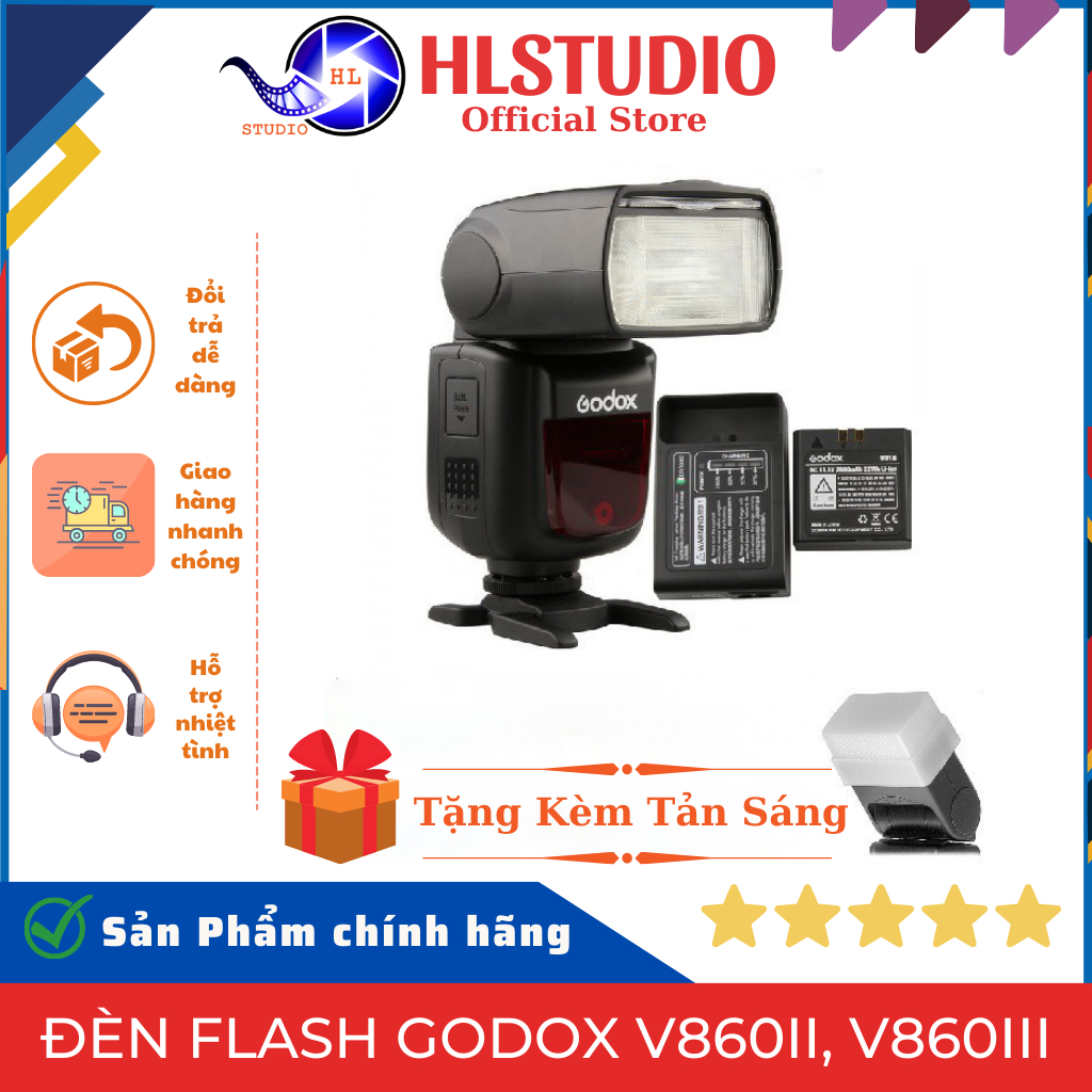 Đèn Flash Godox V860II, V860III Cho Canon, Sony, Nikon, Fuji (Kèm Pin