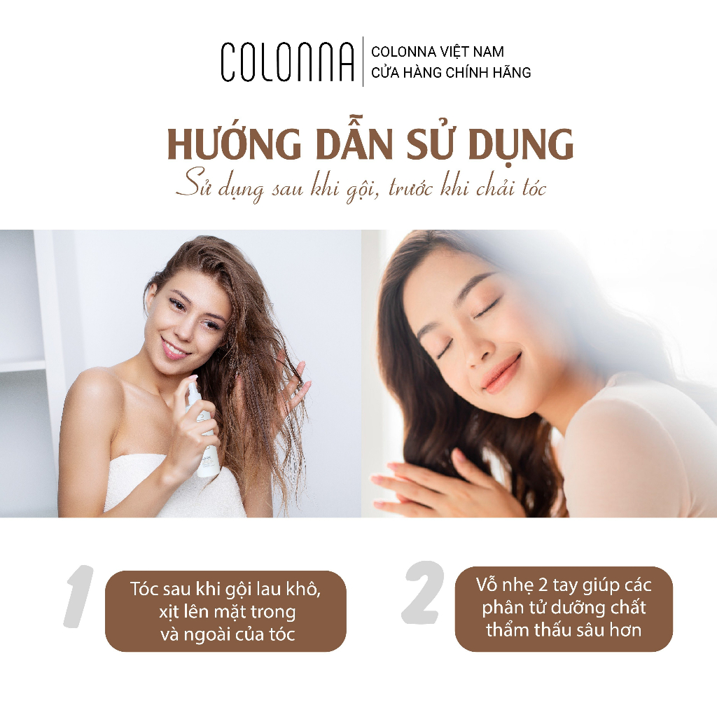 Xịt Dưỡng tóc Colonna - gỡ rối tóc tiện dụng, bảo vệ tóc khỏi nhiệt máy sấy, dưỡng tóc sau hóa chất