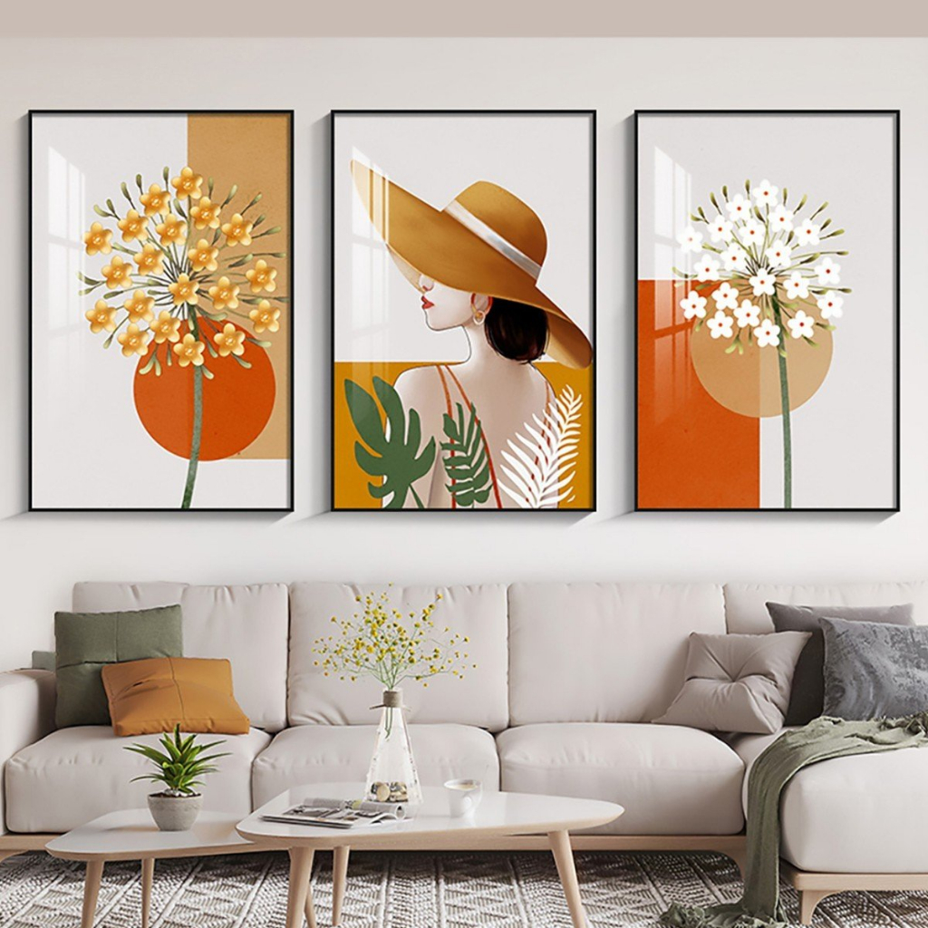 Tranh 3 tấm tráng gương cao cấp Lala decor phòng khách - Nhiều mẫu tranh trang trí giá rẻ tặng kèm đinh đa năng