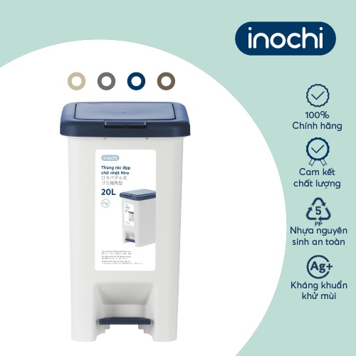 Thùng rác đạp chân chữ nhật Inochi - Hiro 10L/15L/20L/30L (loại kèm ruột) Nhiều màu sang trọng, tiện lợi cho gia đình,VP
