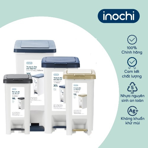 Thùng rác đạp chân chữ nhật Inochi - Hiro 10L/15L/20L/30L (loại kèm ruột) Nhiều màu sang trọng, tiện lợi cho gia đình,VP