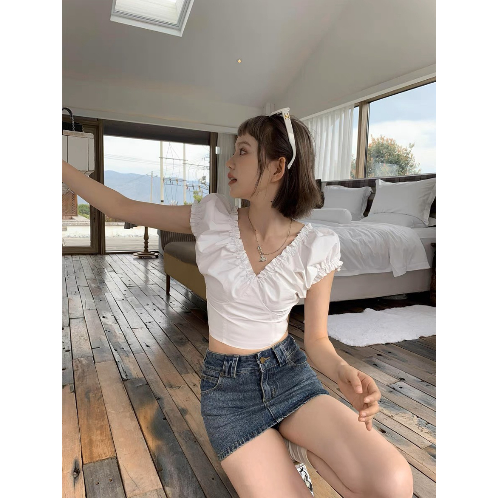 Áo Sơ Mi Ngắn Tay Cổ Chữ V Thời Trang Dành Cho Nữ