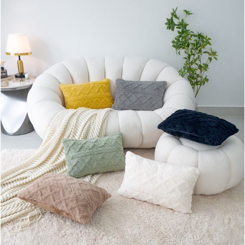 Vỏ Gối Tựa Lưng Sofa Trơn Màu Dập Lông Nổi Hình Học Cao cấp