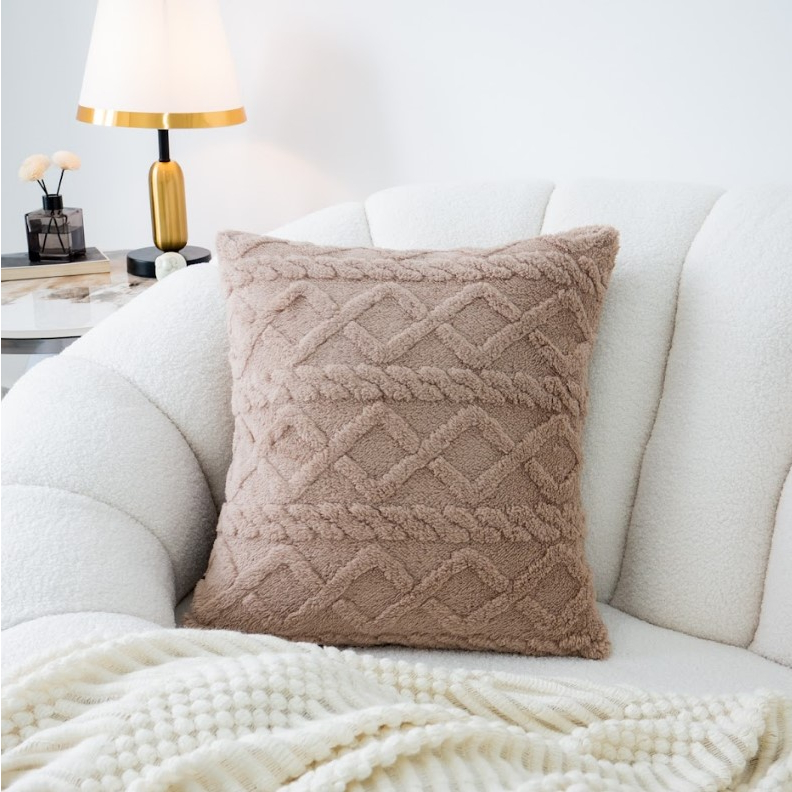 Vỏ Gối Tựa Lưng Sofa Trơn Màu Dập Lông Nổi Hình Học Cao cấp