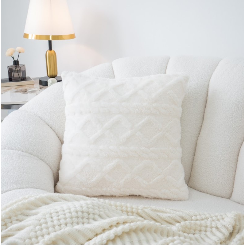 Vỏ Gối Tựa Lưng Sofa Trơn Màu Dập Lông Nổi Hình Học Cao cấp
