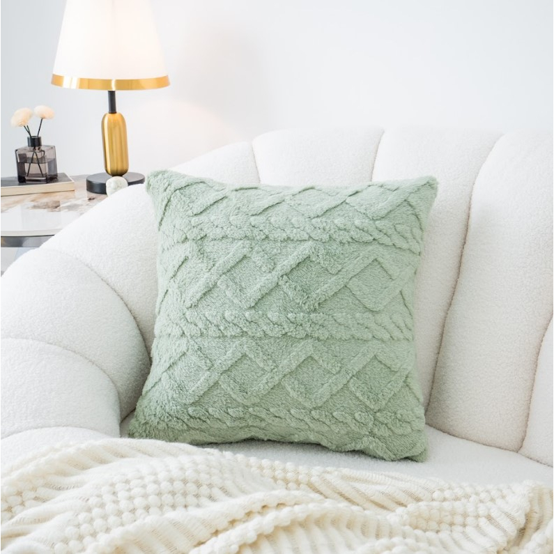 Vỏ Gối Tựa Lưng Sofa Trơn Màu Dập Lông Nổi Hình Học Cao cấp