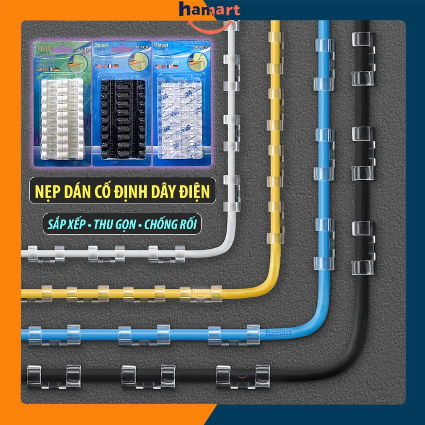 VỈ 20C KEO 3M MỚI Nẹp Cố Định Dây Điện Dán Tường Kẹp Giữ Cáp Sạc Nẹp Dây Điện Chống Rối Thu Gọn