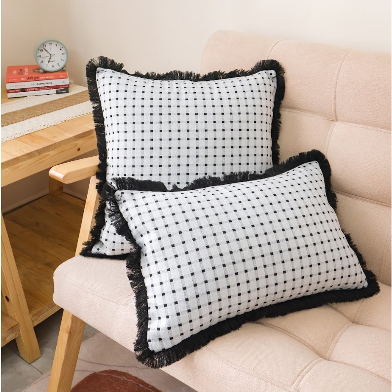 Vỏ Gối Tựa Lưng Sofa Họa Tiết Trắng Đen Phong Cách Bắc Âu Sang Trọng