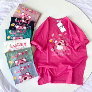 Áo thun form rộng YUSTUDIO 3158, áo thun nữ cotton khô form unisex mẫu LUCKY