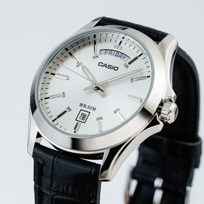 Ảnh Đồng Hồ Casio Nam MTP-1370L-7AVDF Mặt Tròn Màu Trắng Dây Da Chính Hãng 3