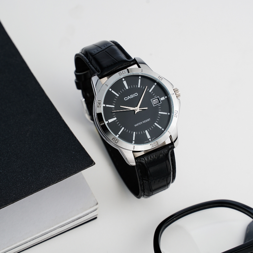 Ảnh Đồng Hồ Casio Nam MTP-V004L-1AUDF Mặt Tròn Màu Đen Dây Da Chính Hãng 2