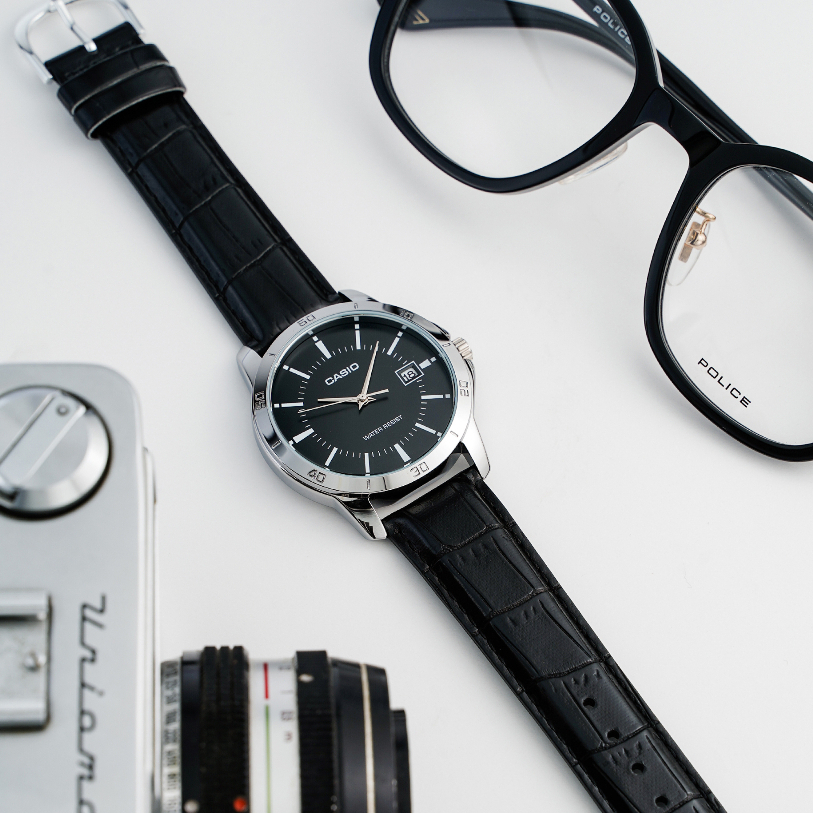 Ảnh Đồng Hồ Casio Nam MTP-V004L-1AUDF Mặt Tròn Màu Đen Dây Da Chính Hãng 4