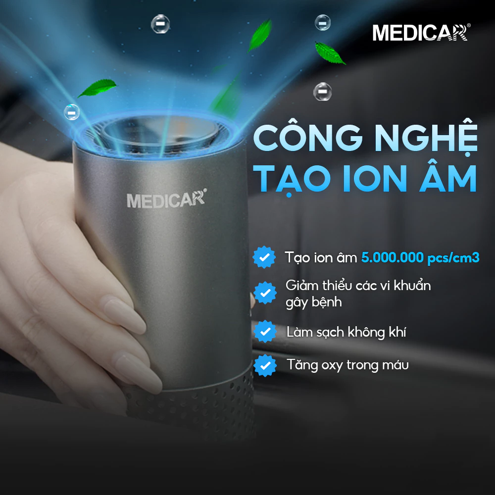MÁY LỌC KHỬ MÙI XE Ô TÔ CAO CẤP Medicar - Lọc sạch bụi mịn PM2.5, tạo ion âm diệt khuẩn, khử mùi và