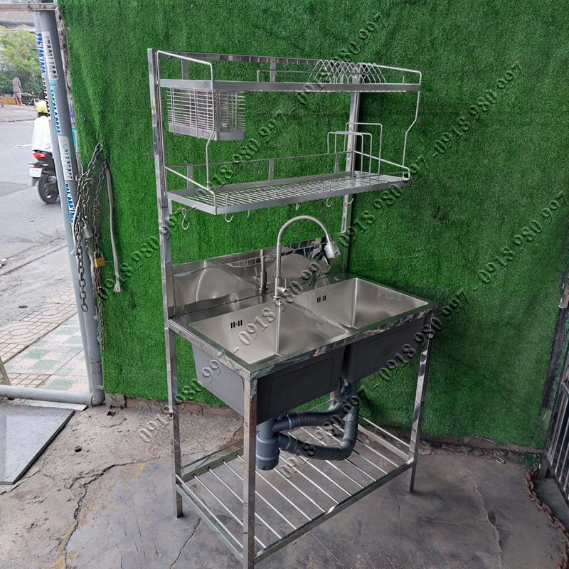 Chậu rửa chén bát có chân kệ trên - Bồn rửa bát có chân inox - Combo ...