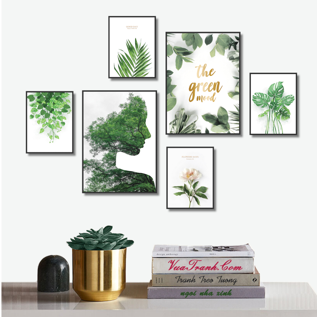 Bộ 6 tranh treo tường có KHUNG chủ đề cô gái, treo phòng ngủ phòng khách tặng kèm đinh 3 chân không cần khoan đục
