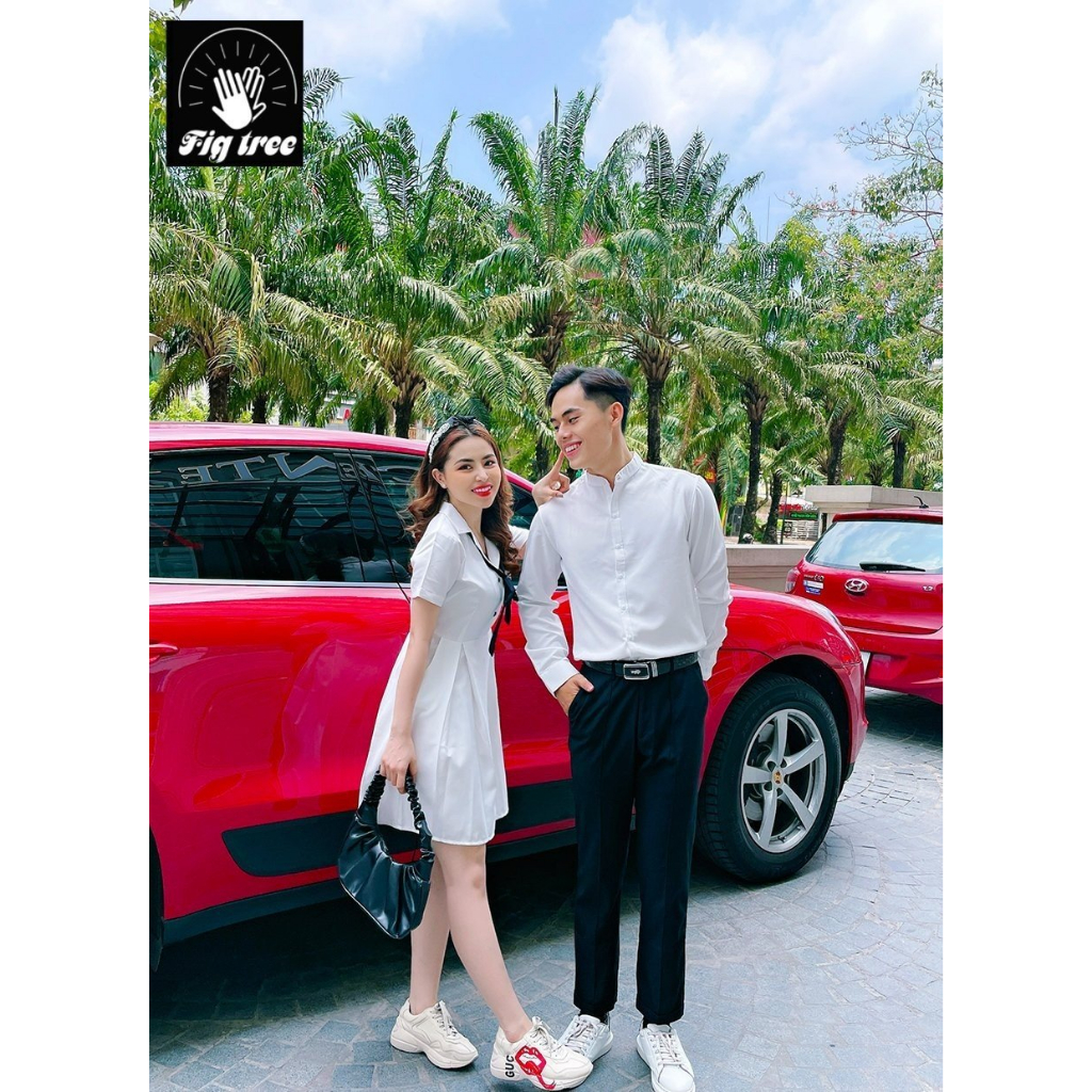 Set Sơ Mi Váy Đôi Fig Tree Màu Trắng Cổ Trụ Model ( Hàng thiết kế có bigsize đến 110kg)