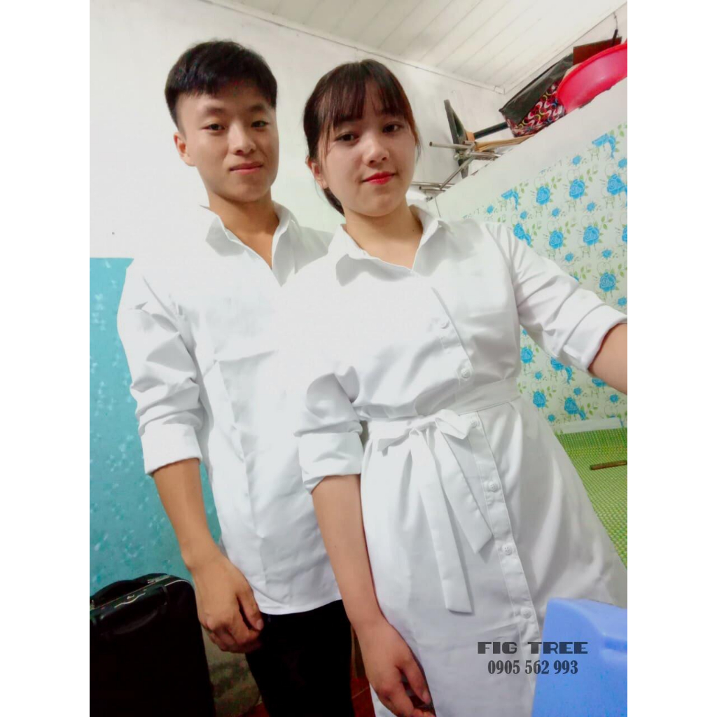 Áo Sơ Mi Váy Đôi Fig Tree Màu Trắng Tinh Khôi cho Couple ( có bigsize đến 1100kg)