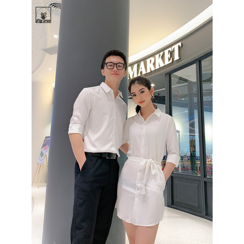 Áo Sơ Mi Váy Đôi Fig Tree Màu Trắng Tinh Khôi cho Couple ( có bigsize đến 1100kg)