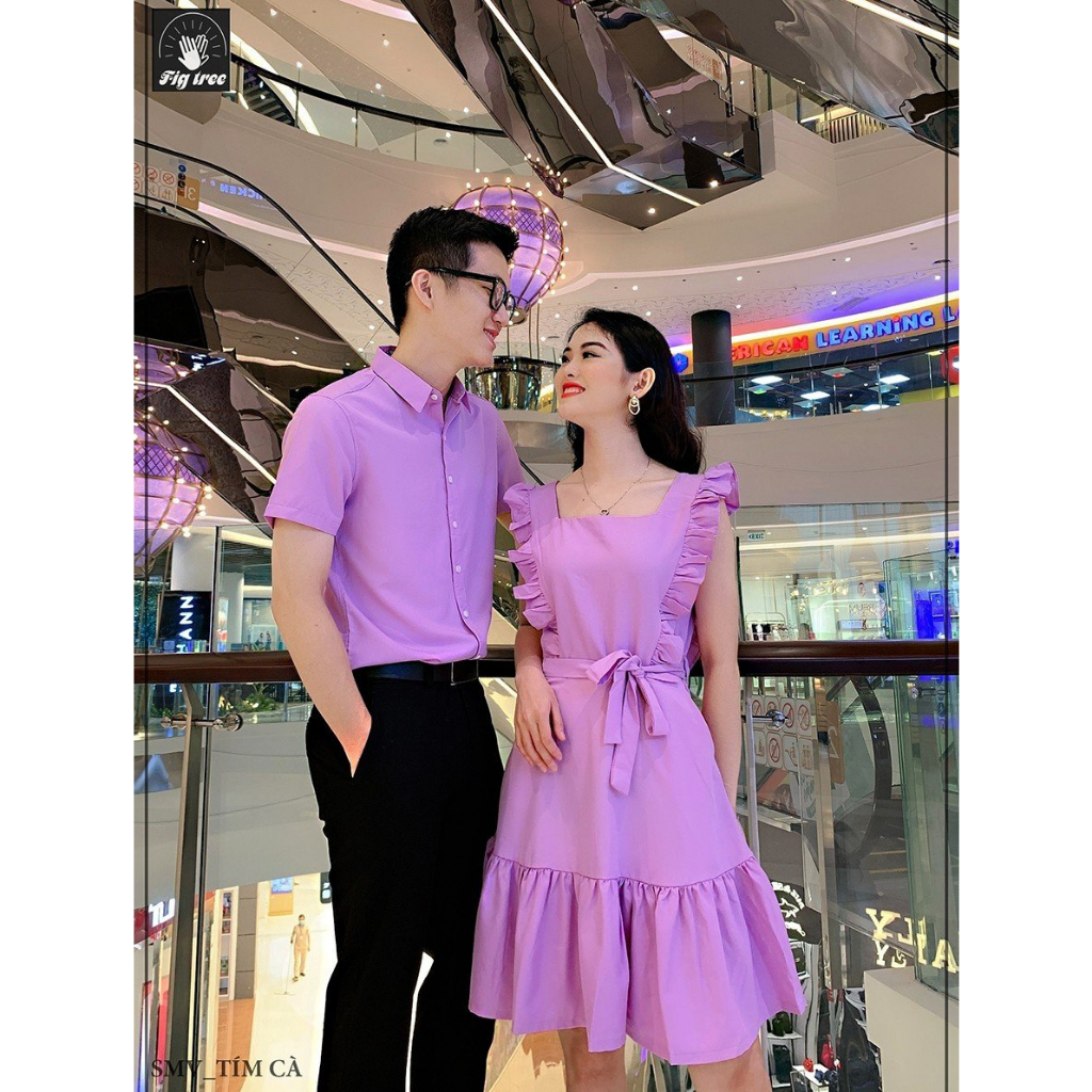 Set Sơ Mi Váy Đôi Fig Tree Màu Tím Cà Tươi Trẻ