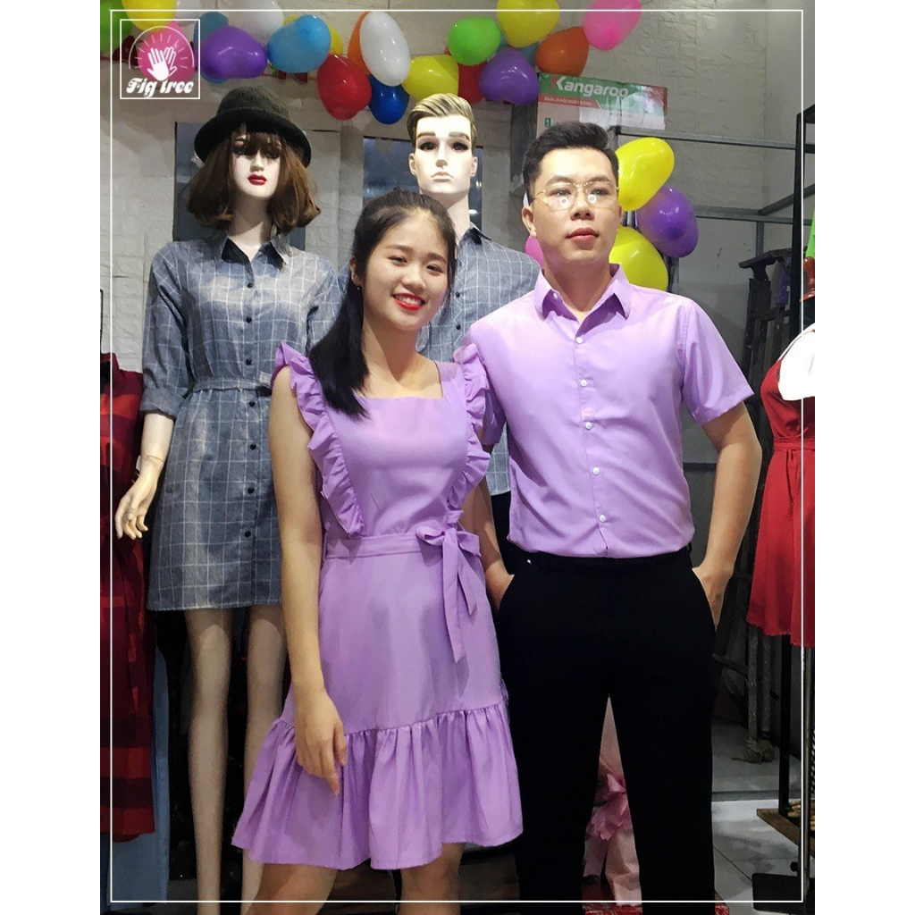 Set Sơ Mi Váy Đôi Fig Tree Màu Tím Cà Tươi Trẻ