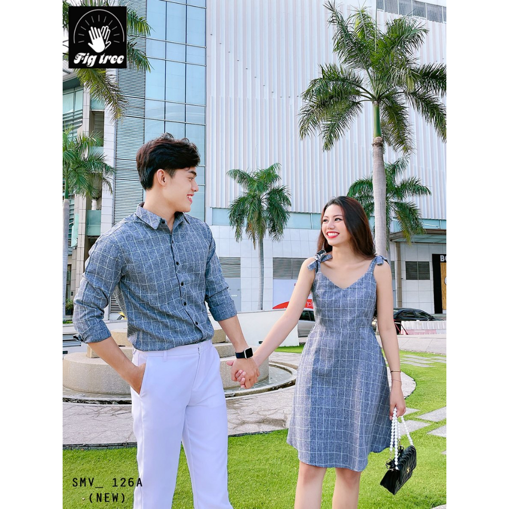 Set Sơ Mi Váy Đôi Fig Tree Caro Xám Mã 126A Hot Hit Vượt Thời Gian