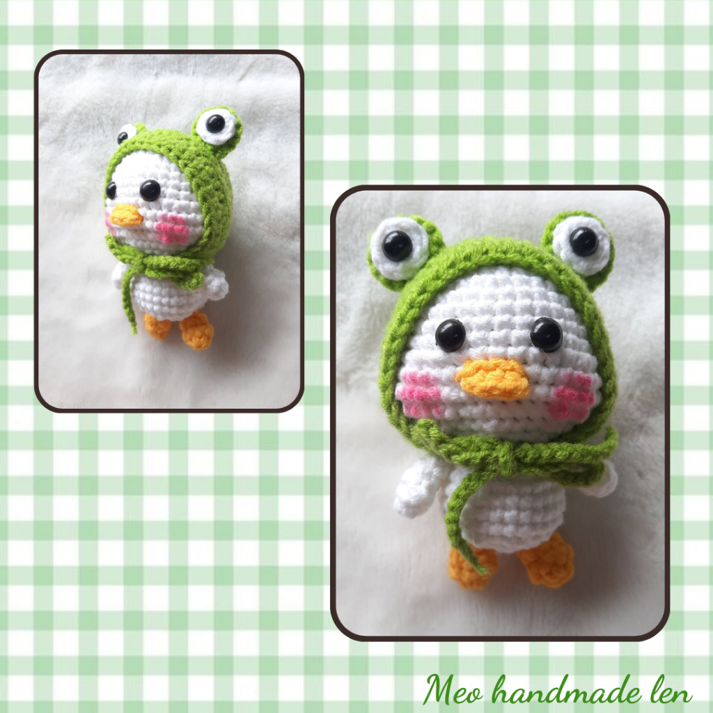 Móc khóa Vịt đội mũ ếch - handmade len - Crochet - Amigurumi