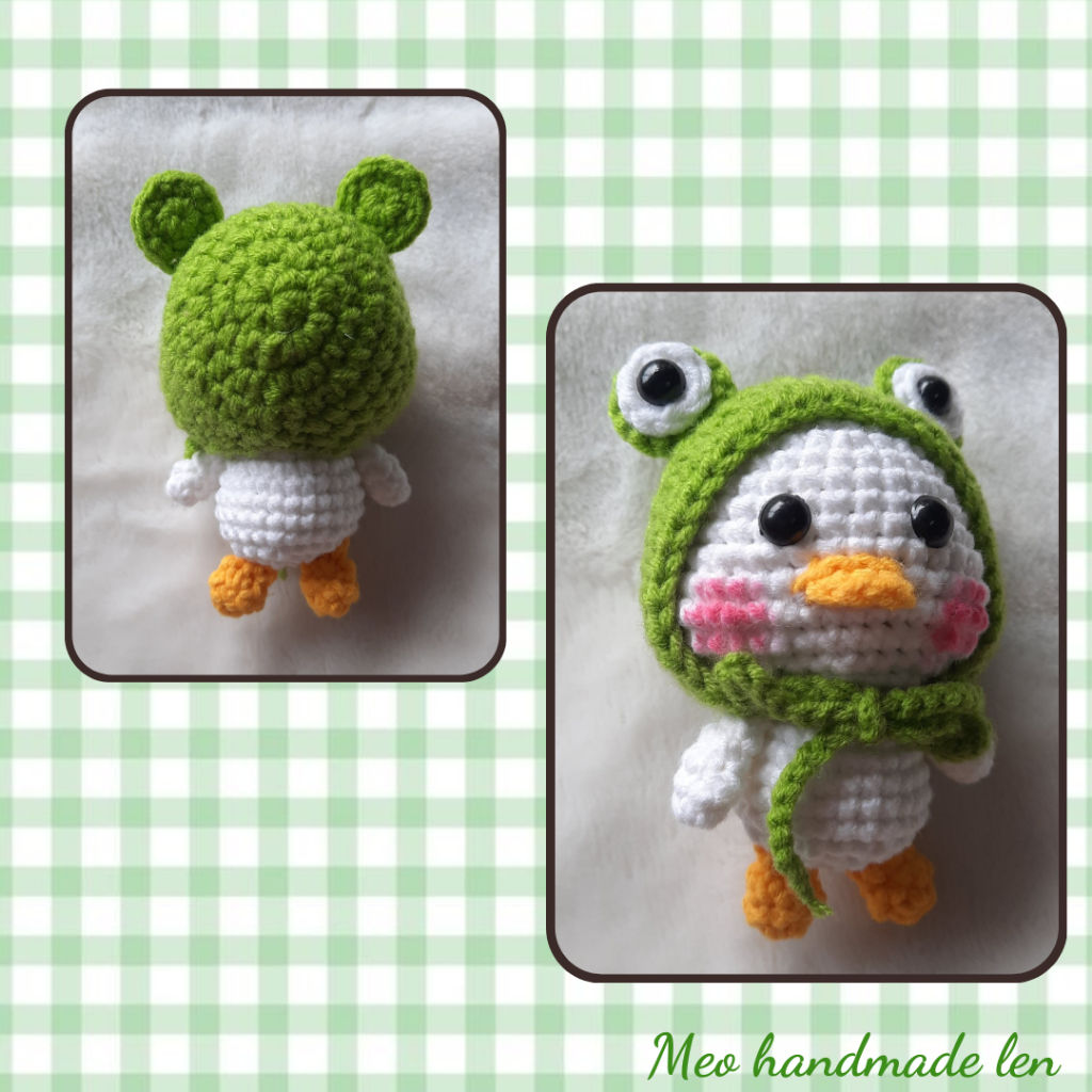 Móc khóa Vịt đội mũ ếch - handmade len - Crochet - Amigurumi