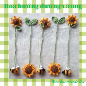 Dây treo túi, đánh dấu trang sách hoa hướng dương và ong - Handmade len - Crochet - Amigurumi