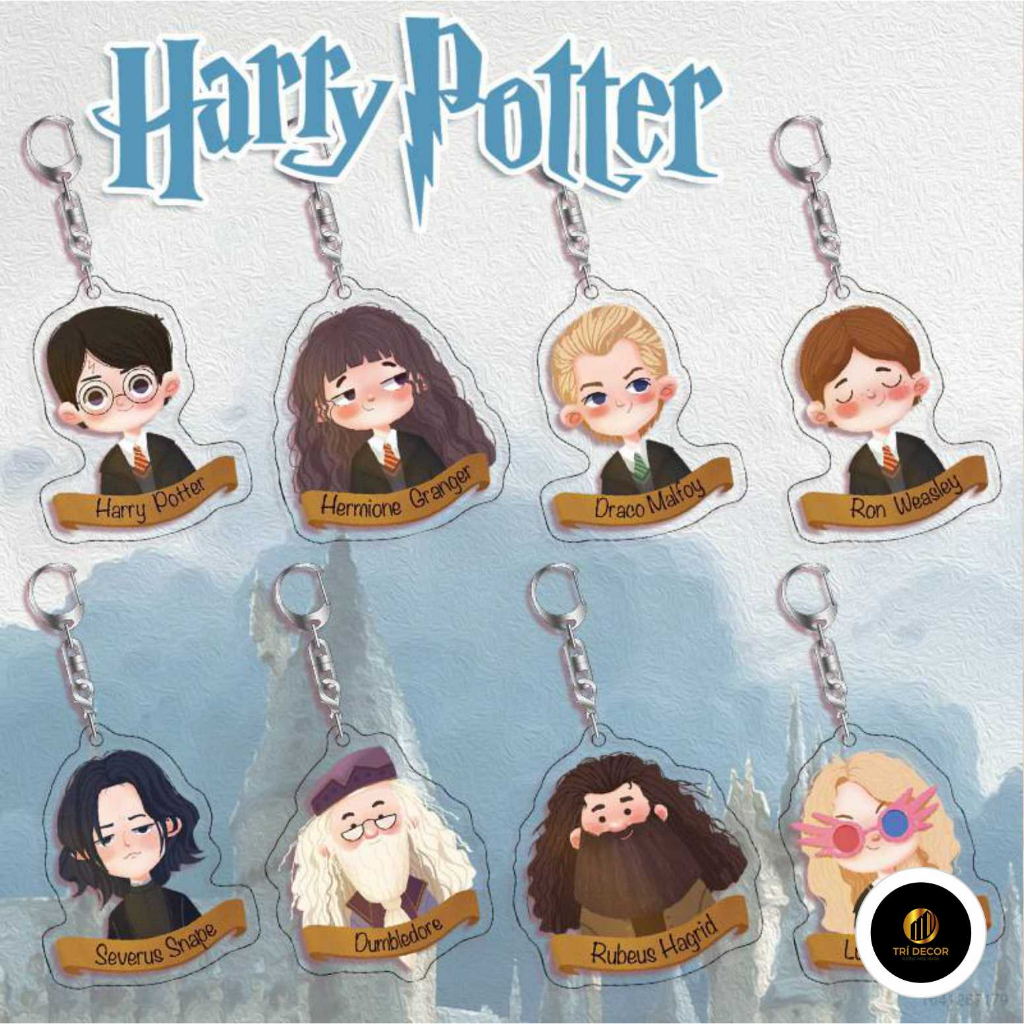 Móc khóa Harry Potter acrylic hình bảng các nhân vật trong hai mặt HD trang trí vật dụng