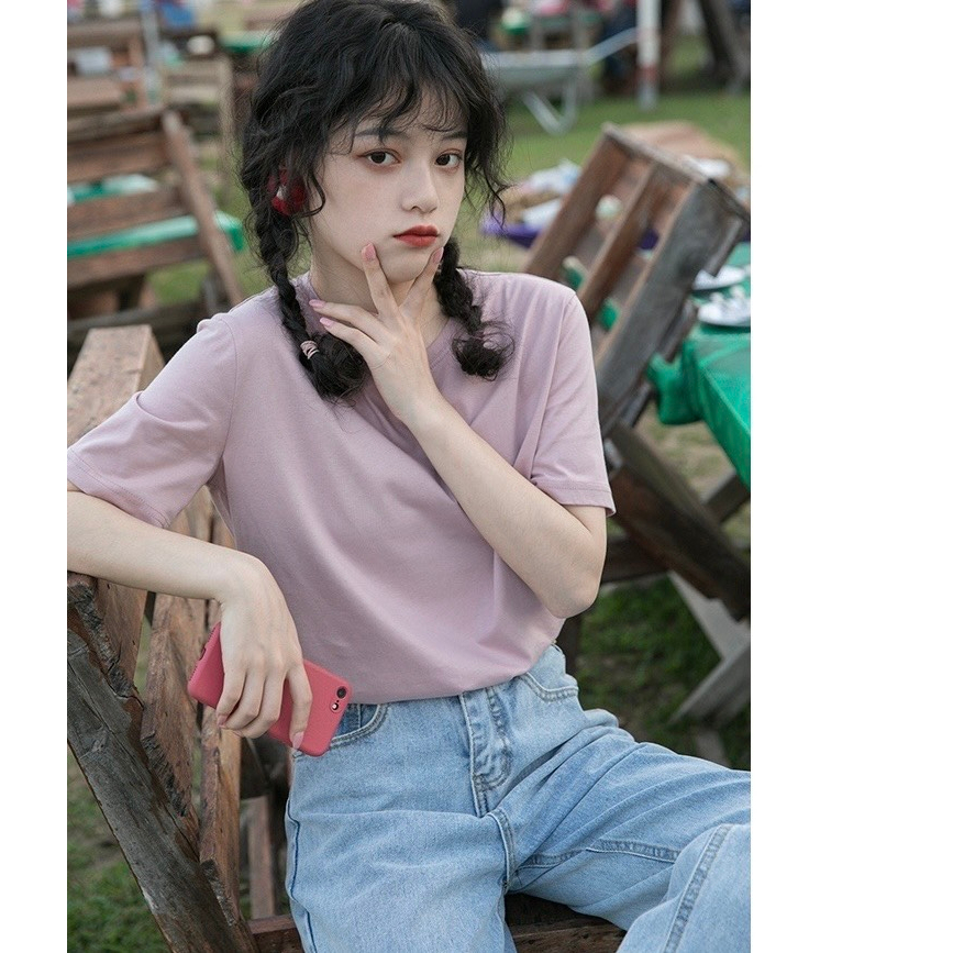 Áo thun cotton nữ trơn JULY, Áo phông trơn Hàn Quốc chất cotton 100%