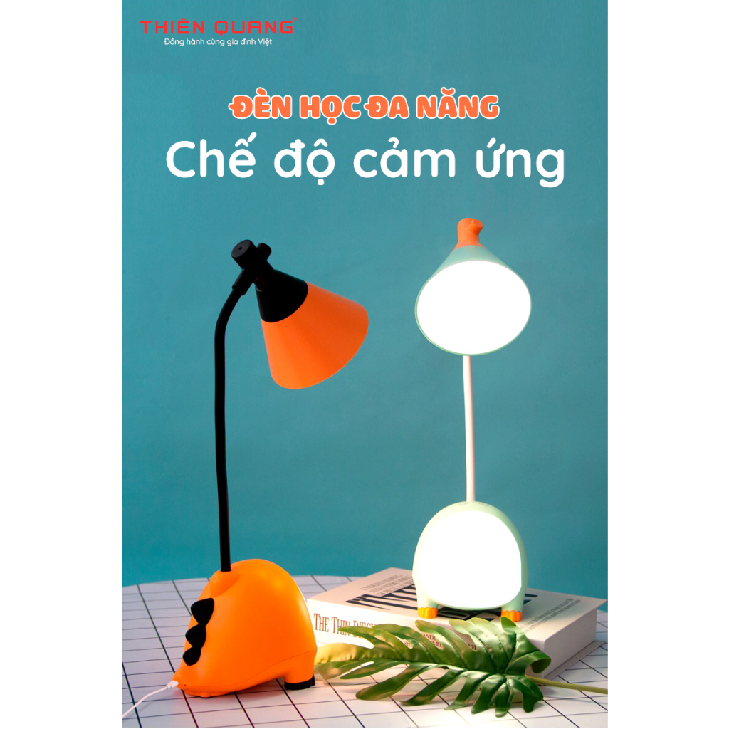 Đèn bàn học cảm ứng khủng long Thiên Quang, kết hợp đèn ngủ và đèn học, bảo vệ mắt, xoay 360 độ
