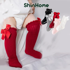 Tất vớ đùi chống trượt đính nơ, tất lửng cho bé gái sơ sinh 0-2 tuổi ShinHome