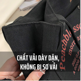Túi tote túi vải canvas nữ đeo vai có ngăn phụ họa tiết chữ phong cách ulzzang