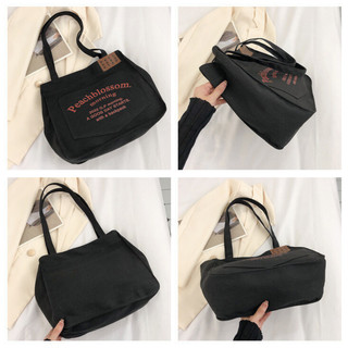 Túi tote túi vải canvas nữ đeo vai có ngăn phụ họa tiết chữ phong cách ulzzang