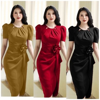 Đầm body xếp ly kèm bông sang trọng hàng cao cấp