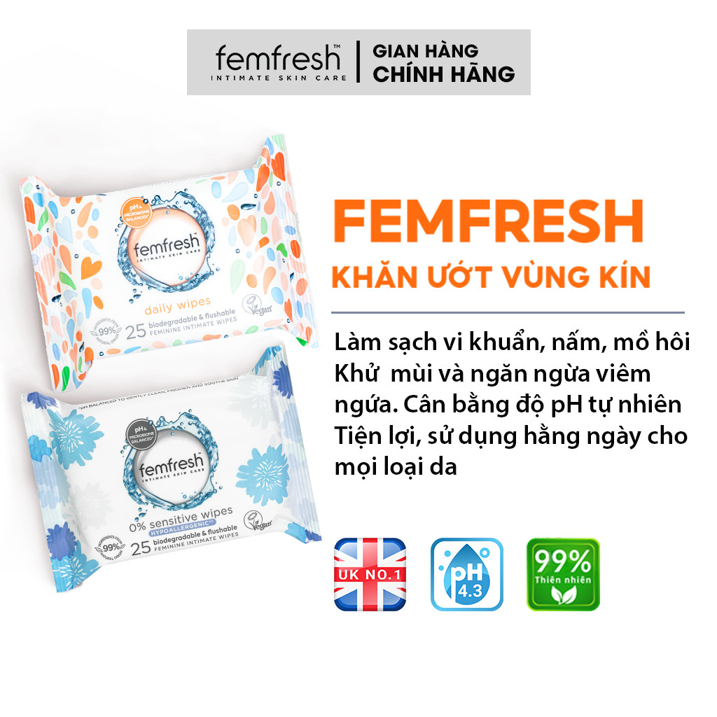 Ảnh Khăn giấy ướt vệ sinh vùng kín phụ nữ cao cấp Femfresh Anh Quốc 1