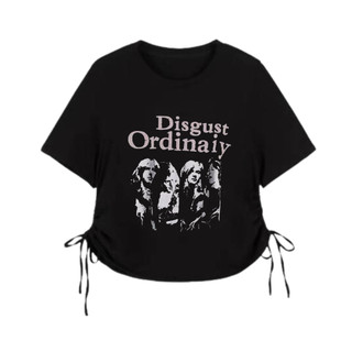 Áo thun croptop babytee nữ dây rút eo cotton màu đen L66 [A105]
