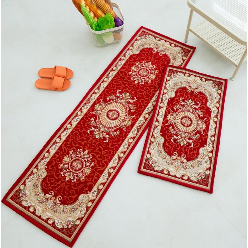 Thảm Bếp Dệt Dày Thấm Hút Nước Chống Trượt Họa Tiết Hoa Văn Phong Cách Châu Âu Cao Cấp