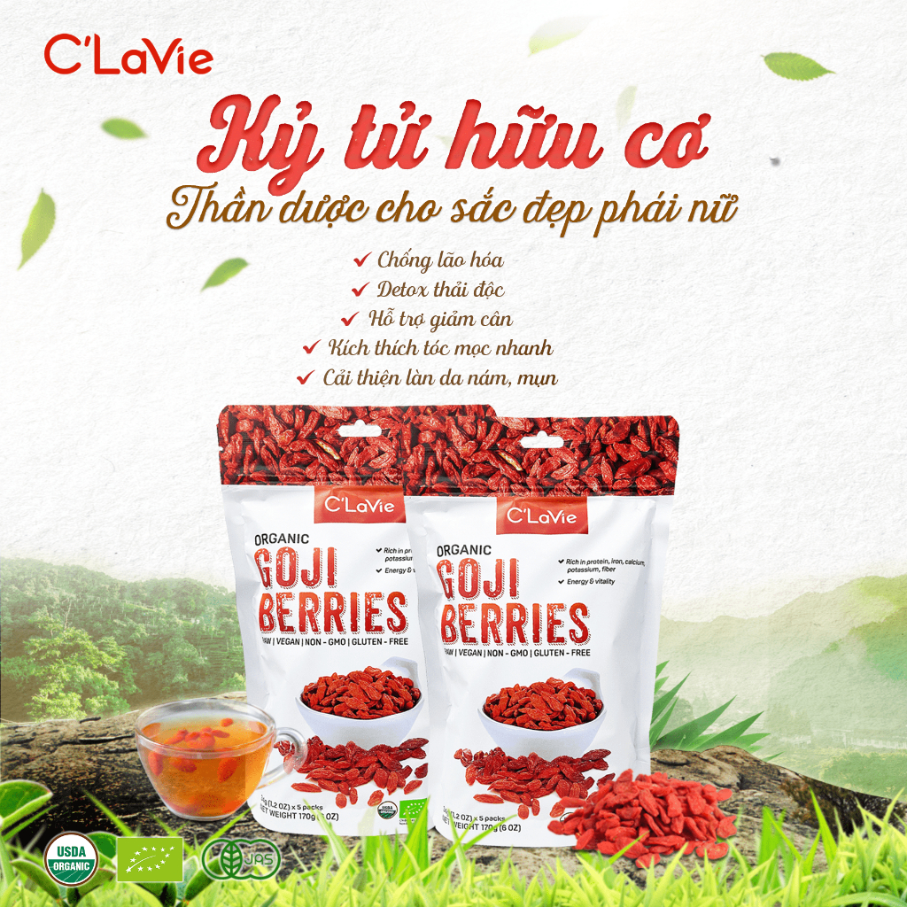Ảnh Kỷ tử hữu cơ C'LaVie 170g (34g x 5 gói) - Kỷ tử đỏ/Hắc kỷ tử 3