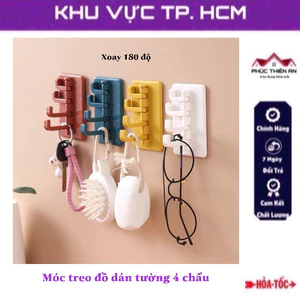 Móc treo đồ dán tường 4 chấu xoay 180 độ - đa năng, tiện dụng