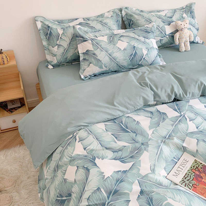 Bộ chăn ga gối  cao cấp ETAMI cotton poly Lá Xanh Hàn Quốc miễn phí bo chun drap giường , ga trải giường