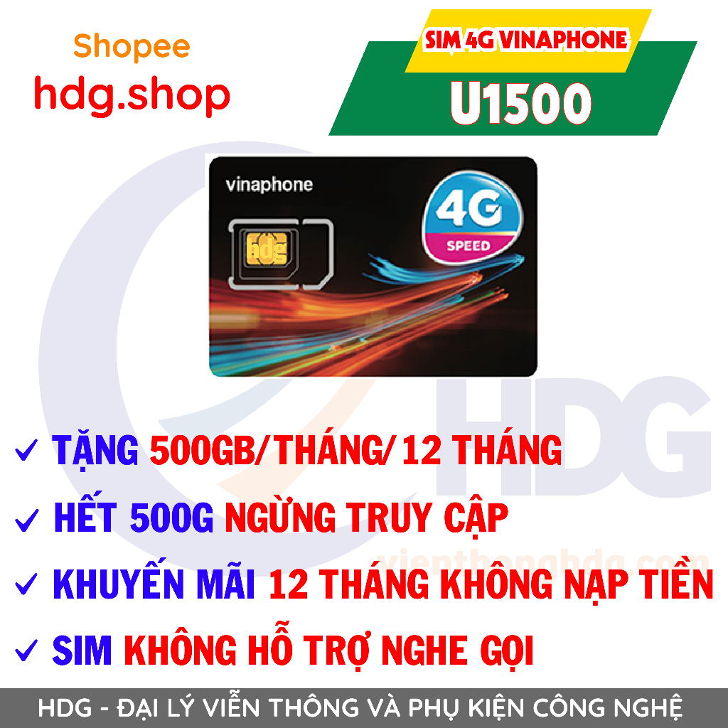SIM VINA 4G U1500 tặng 500Gb/tháng, VD89P tặng 4gb/ngày, D169G tặng 7gb ...