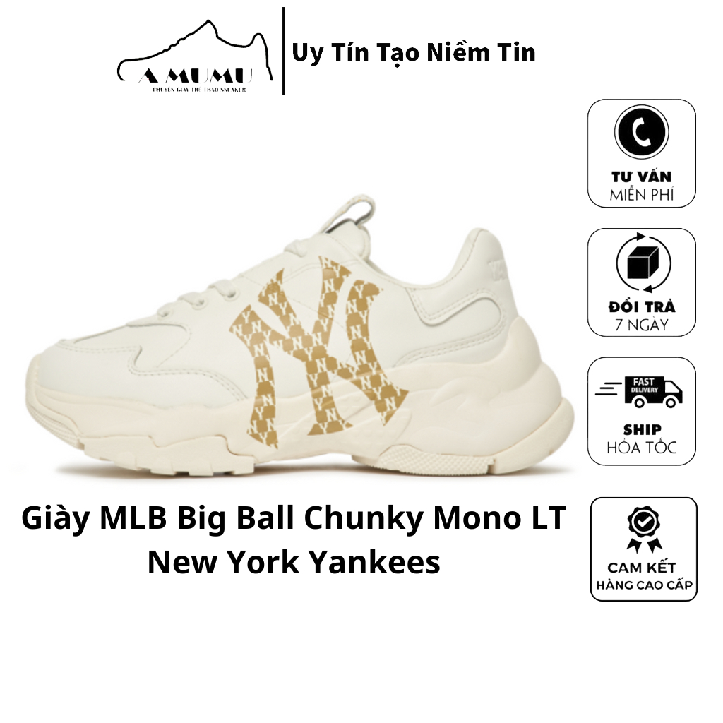 MLB NY Yankees Bigball Chunky Monogram Sneakers White - LT Black - LT Brown  BNIB LT Black - 45 EU LT Brown - 36.5 EU - 38 EU - 44…