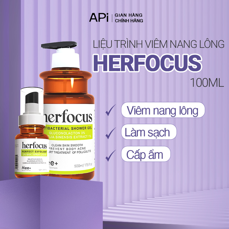 Xịt viêm nang lông HERFOCUS 100ml + Sữa tắm viêm nang lông HERFOCUS 500ml, Liệu trình viêm nang lông Mee Natural