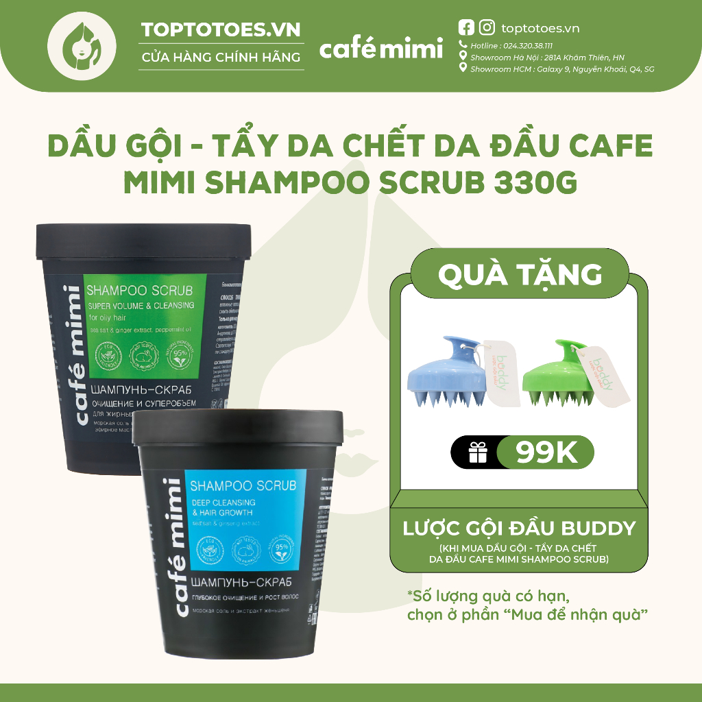 Dầu gội Tẩy da chết da đầu Cafe Mimi Shampoo Scrub làm sạch sâu cho