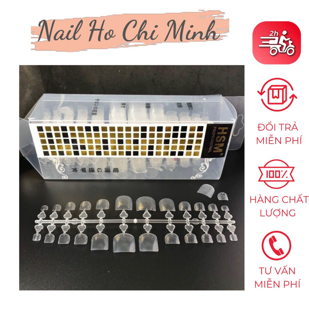 Móng úp chân HSM chính hãng phom chuẩn - Hộp 504 móng úp chân giả đủ size